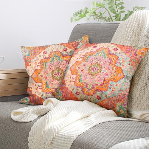 Knagsfa CQ0057-A3X2 Boho Orange Throw Pillow Covers 20X20 Inch Set Of 2, Bohemian Carpet Double Sided Pattern Soft Plush Cushion Cover For Couch Sofa Bed Decorative thumb #4