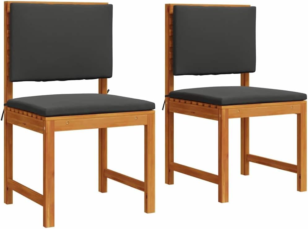 2-Pack Outdoor Acacia Wood Garden Chairs with Cushions 19.7x19.7x35.8 in Brown Modern Patio Loveseat Seating Set for Balcony Backyard and Small Spaces