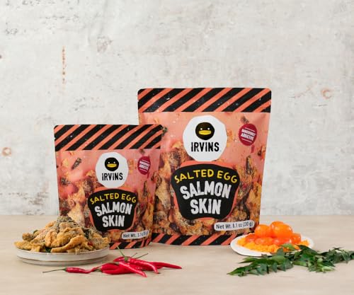 IRVINS Salted Egg Salmon Skin Chips Crisps | Premium Hand Cooked | Halal | High Protein | Keto-Friendly | 3.3 oz (Pack of 3)