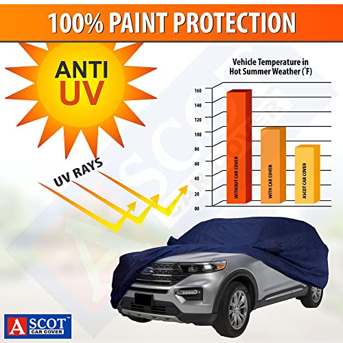 Image of ASCOT, CAR COVER Premium 3-Layer Waterproof & Heat-Resistant Car Cover for TATA NEXON 2023-2026 | UV Shield, Dustproof | Mirror & Antenna Pockets (NEXON Creative + S DT, Tiebond Blue, Car Body Cover)