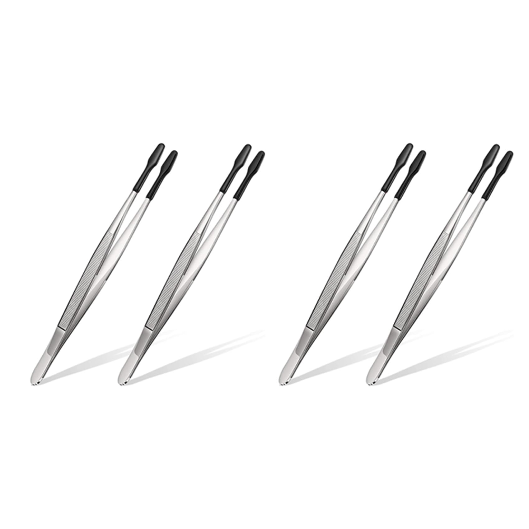 Jnchdghwa Black & Silver 4 Pieces Of Rubber Tip Tweezers Pvc Silicone Tweezers Laboratory Industrial Hobby Craft Tweezers Tool-Black