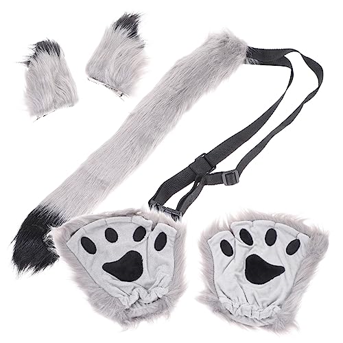 Didiseaon 1 Set Faux Ear Tail Fallout Prank Costumes Outdoor Accessories Cosplay Costume Hood Men Halloween Decorative Eyeglasses Halloween Costume Wig Artificial Grey