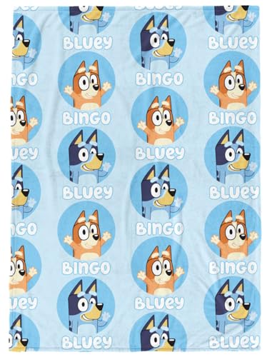 Jay Franco Bluey & Bingo Plush Throw Blanket - Measures 46 x 60 Inches - Kids Super Soft Fleece Bedding