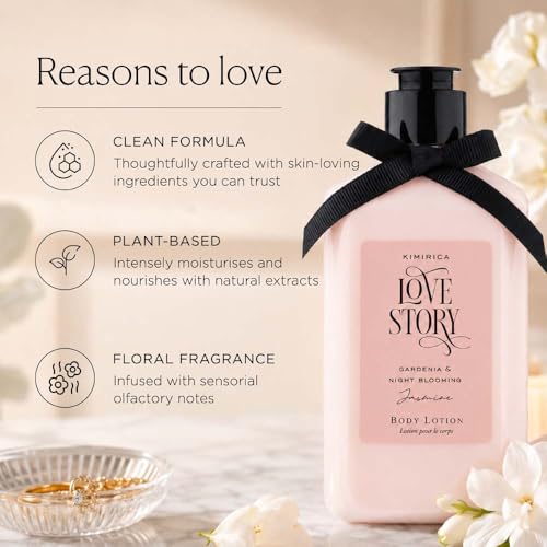 Image of Kimirica Love Story Moisturizing Body Lotion |Gardenia and Night Blooming Jasmine | 270ml | Daily Moisturizer for All Skin Types |100% Vegan and Paraben Free