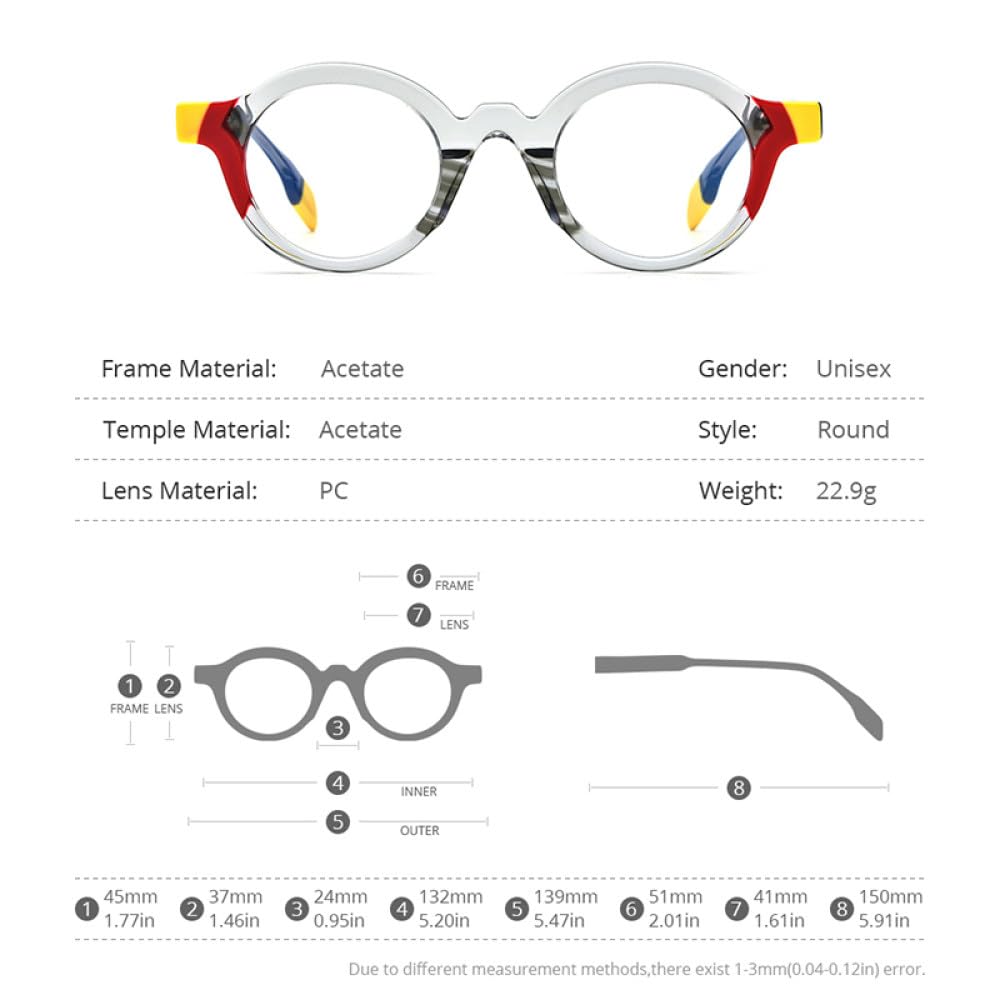 MUTYNE Mehrfarbige Acetat-Brillengestelle für Herren, Retro, kleine runde Brillen, Damenbrillen