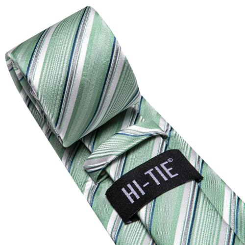 Image of Hi-Tie Men Ties Sets Silk Stripe Paisley Necktie Pocket Square Cufflinks for Business Wedding