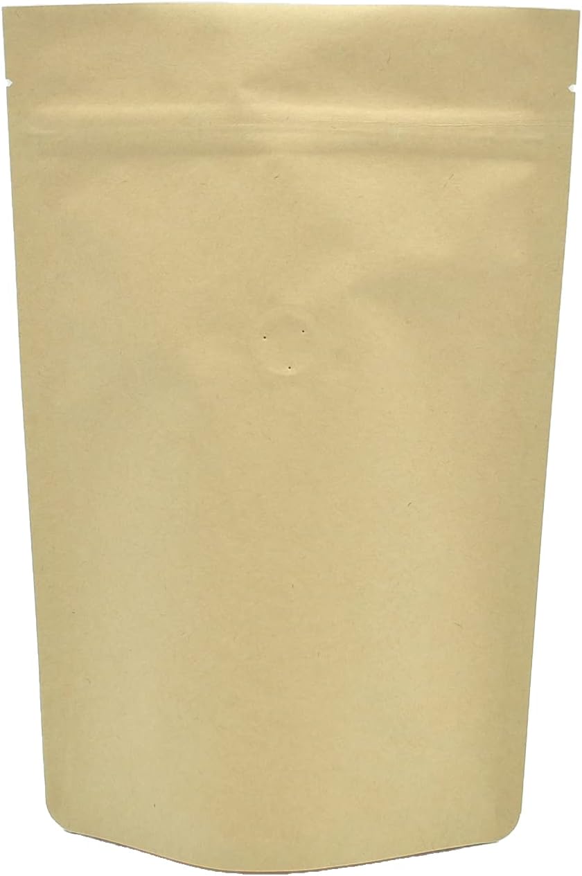 Light Kraft Paper Stand up Zipper Pouch for Coffee Bean with Degassing One Way Valve(25pcs) (4oz/120g)