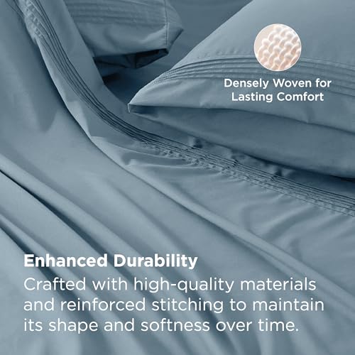 Image of Bedsure Deep Pocket Queen Sheets Set - Fits Mattresses Up to 21 Inches Thick - 4 Piece GentleSoft Bed Sheets, Moisture Wicking, Soft & Cooling Bedsheet & Pillowcases, Easy & Secure Fit, Mineral Blue