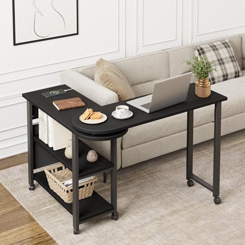 Garvee 360° Rotating Side Table with Charging Station, Swivel End Table with Storage Bag, Mobile Sofa Table with 6 Lockable Wheels, Movable End Table for Bedroom & Living Room by Garvee - Image 4