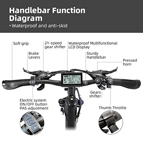HOTEBIKE Electric Bike 26" Electric Mountain Bike 350W Ebike for Adults, Aluminum Alloy Bicycle with Removable Hidden 36V Battery LCD Display 21 Speed Gears