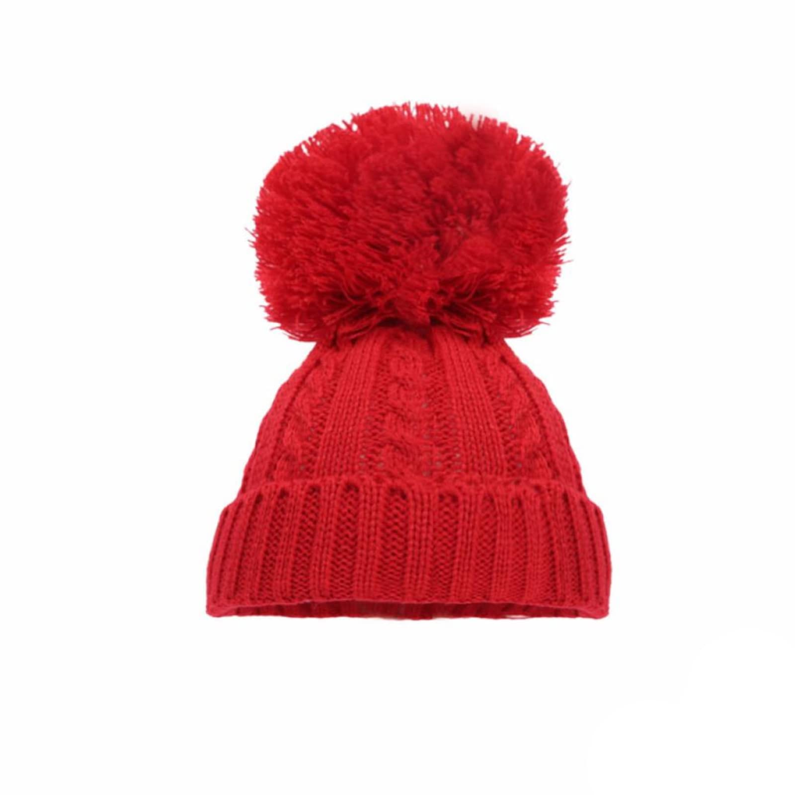 Baby Boys & Girls Knitted Pom Pom Hat, Cable Knit Bobble Hat, Red, 0-12 Months