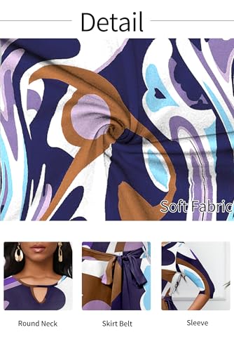 Image of CLOCOR Midi Dresses for Women Casual A-Line Fit and Flare Dress Crewneck 3 /4 Sleeve Keyhole Cocktail Party Church Dress
