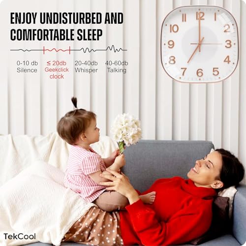 Image of TEKCOOL Plastic Analogue Wall Clock 12 inch Silent Quartz Decorative Wall Clock Non-Ticking Classic Clock Battery Operated Round Easy to Read for Room /Home /Kitchen /Bedrom /Office /School.Rose White-