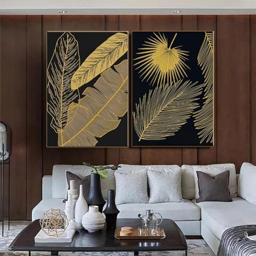 Images murales pour salon design feuilles dorées déco contemporaine 60x80