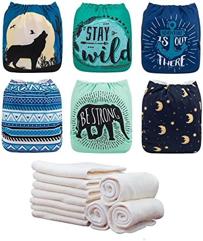 ALVABABY Color Snaps Baby Cloth Diapers/Adjustable Washable Reusable/6 Pack with 12 pcs 4-Layers Viscose from Bamboo Inserts 6CM64-MB