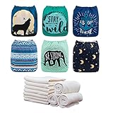 ALVABABY Color Snaps Baby Cloth Diapers/Adjustable Washable Reusable/6 Pack with 12 pcs 4-layers Viscose From Bamboo Inserts 6CM64-MB