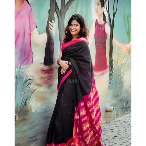Image of DHIHA Gadwal Cotton Saree for Women | Pure Kalyani Cotton Saree with Zari Border Tassels & Blouse | Kanjivaram Linen Silk | Handloom Weave