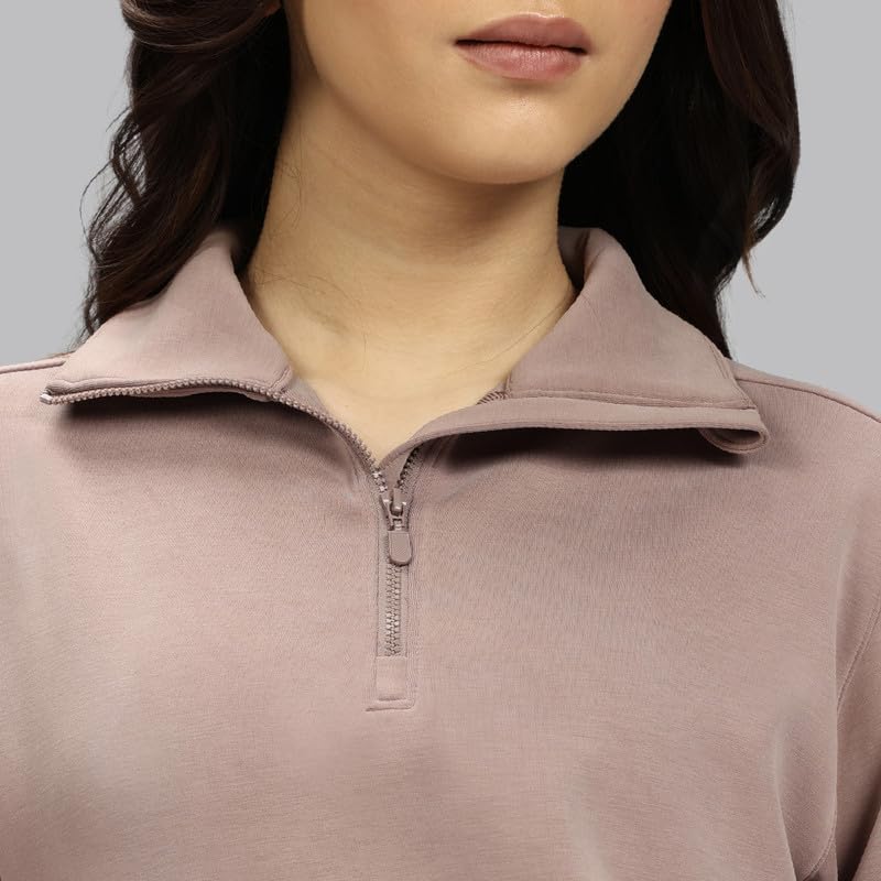 Image of BlissClub BareButter Pullover with Zip Marshmallow Comfort Relaxed fit Funnel Neck Cuffed Sleeve Luxurious Feel