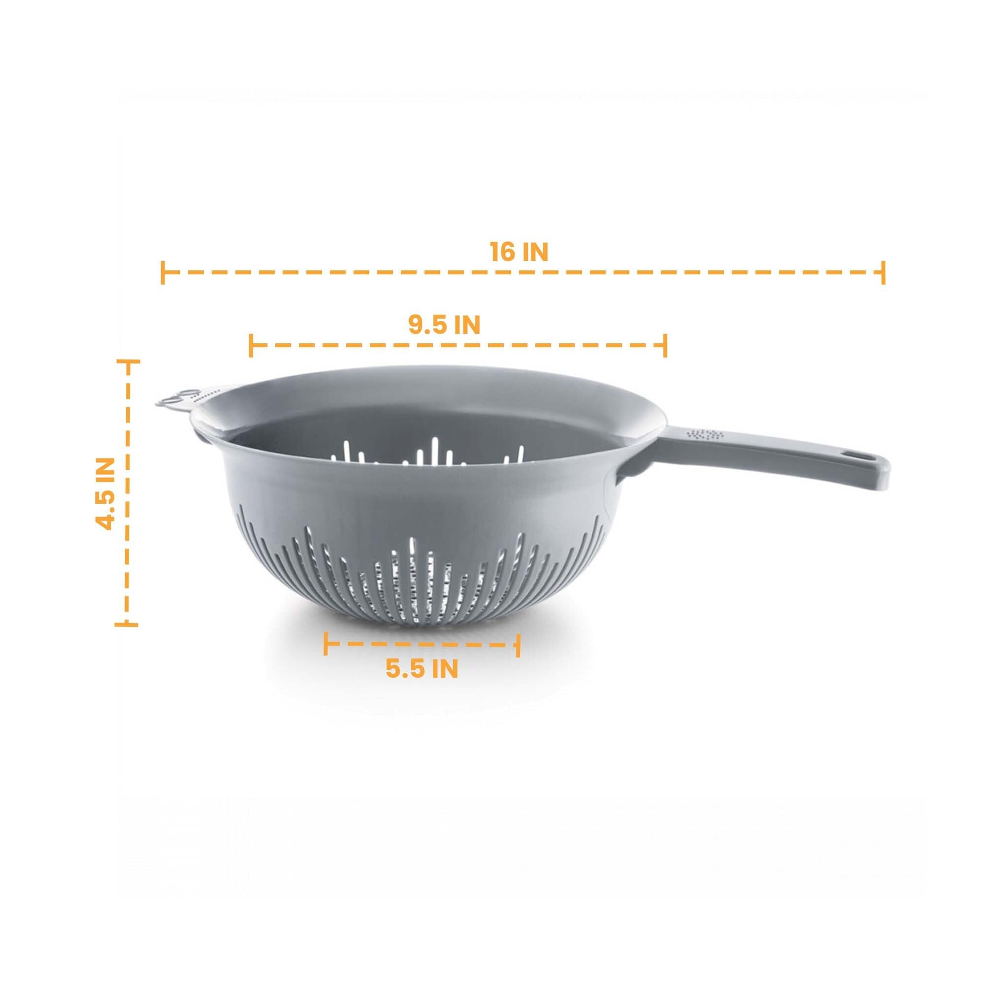 YBM HOME 9.75 Inch Plastic Strainer Colander with Long Handle – Made of Food Safe BPA-Free Plastic - Use for Pasta, Noodles, Spaghetti, Vegetables and More 31-1130-gray (1, Gray)