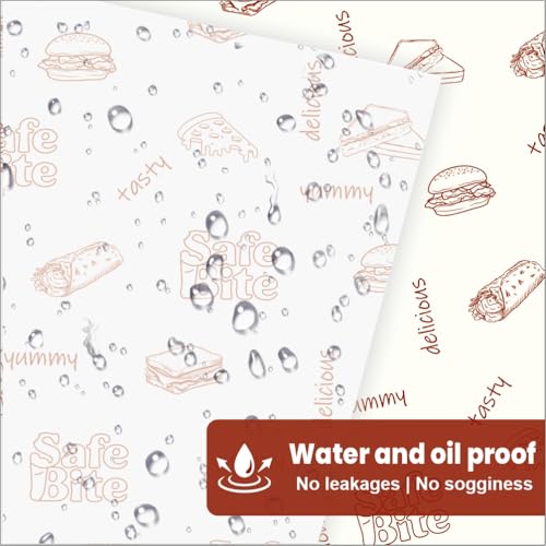 Image of Food Wrapping Paper Sheets 12x10 inch - Greaseproof Foil Paper for Food Wrap | Wrap Roti, Burger, Chapati, Sandwich and Fries - Pack of 100 | Butter Paper Sheets