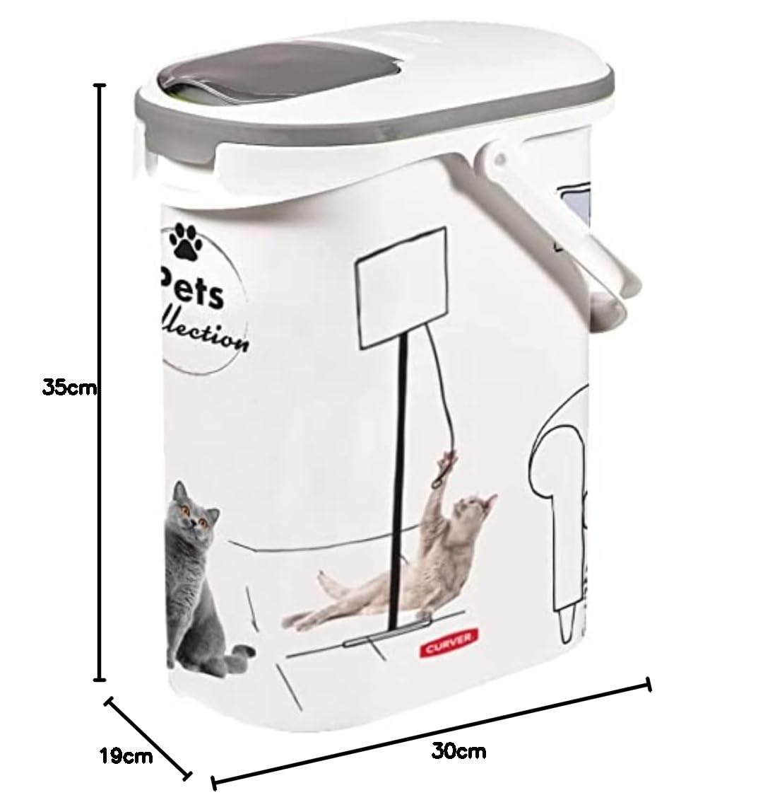 Curver Contenitore per crocchette per gatti – 10 L/4 KG – Pets Collection – Contenitore ermetico anti-odore per alimenti per gatti – 19 x 30 x 35 cm, bianco