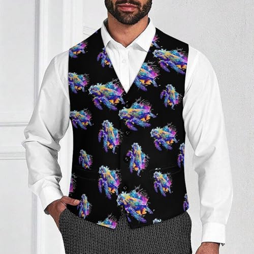 Watercolor Sea Turtle Mens Suit Vest Waistcoat Formal V Neck Business Dress for Wedding Party3