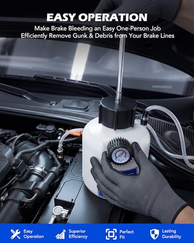 Image of OMT 2.5L One-Person Pressure Brake Bleeder Kit Extractor with 42mm Adapter | Compatible with 42mm European Vehicles, Polyethylene Tank with Built-in Pressure Gauge, Long Hose for One-Man Servicing