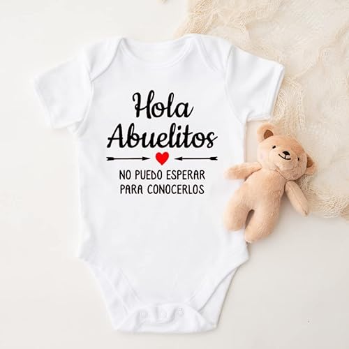 Miniatura 6 de Hola Abuelitos abuela y abuelo bebé anuncio mameluco en español, lindo anuncio de embarazo regalos para abuelos, sorpresa bebé revelar ideas Abuelo
