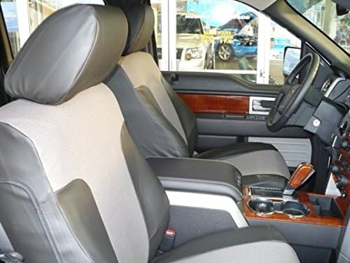 Durafit Seat Covers Made to fit, 2010-2014 F150 Pair of Front Charcoal Automotive Leatherette with Gray Velour Inserts Bucket Seat Covers