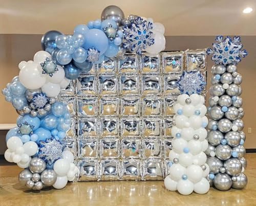 Image of 36pcs White and Silver Square Foil Balloons Wall Backdrop with 147pcs Balloon Garland Arch Kit, Double Sided Balloons for Bachelorette Wedding Birthday Engagement Anniversary Party Decorations