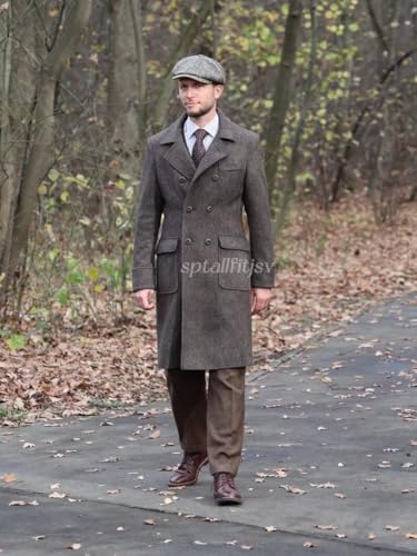 Mens Trench Coat Tweed Overcoat for Men Vintage Herringbone Mens Coat Long Winter Jacket Men Pea Coat4