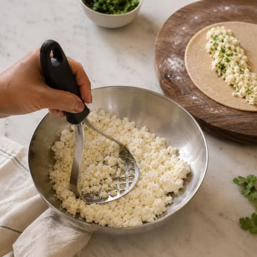 Image of Rena Potato Masher with Heavy Duty Comfortable Handle, Stainless Steel Wide Masher for Potatoes, Pav Bhaji, Baby Food Prep & Paneer Parathas, Dishwasher Safe, Rust-Resistant Daily Use Kitchen Tool