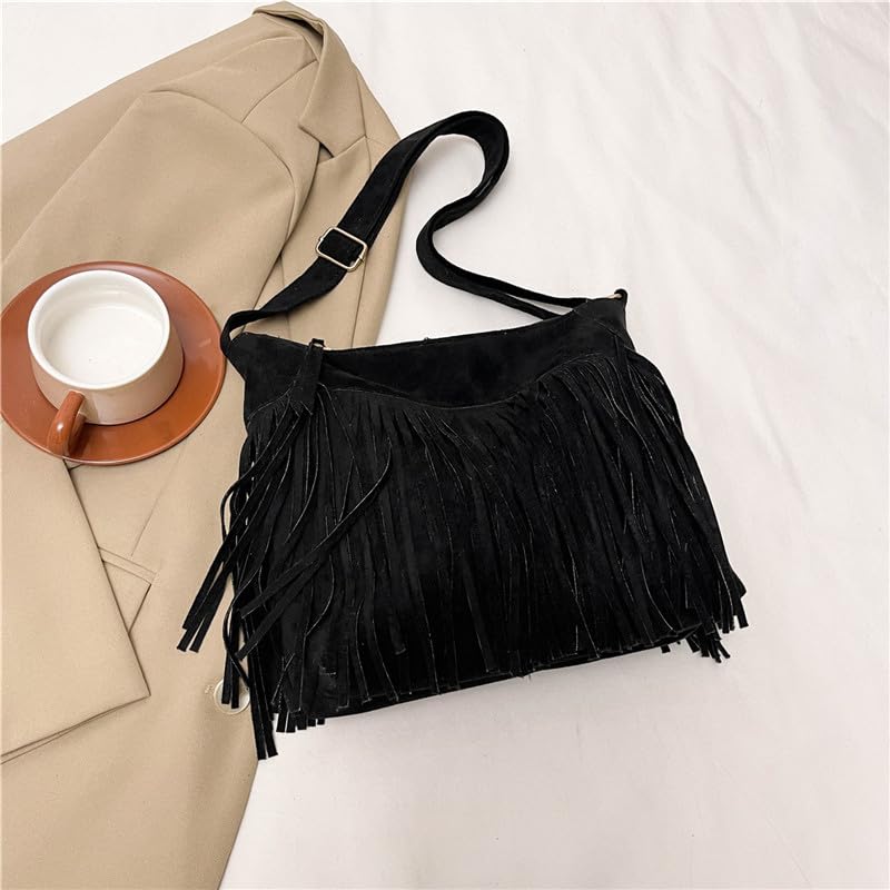 Image of Fringe Hobo Bags for Women - Vintage Suede Tassel Hippie Crossbody Bag Western Purse Cowgirl Purses Tassel Shoulder Bag