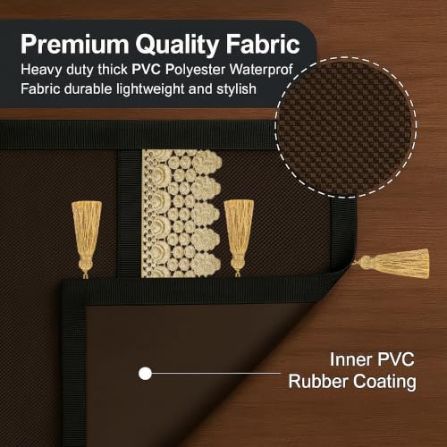 Image of Refrigerator Double Door Waterproof, Dustproof, Tassel Lace Refrigerator Top Cover, Protective Covers for Fridges with Extra Storage Space Nylon Top cover with 6 Storage Pockets (Coffee, 170 x 65 cm)