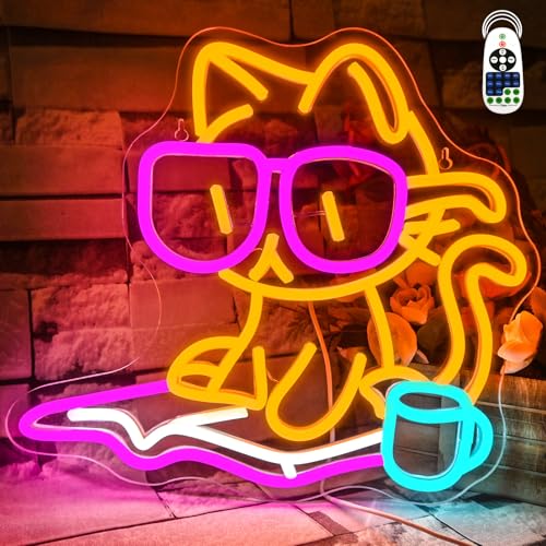 VYXIN Cat Read Book Neon Light Sign for Wall Decor Read Cat Neon Light Bedroom Wall Decor Colorful Led Sign Suitable for Classroom Book Party Library Coffee Bar Decoration Read Room Bookish Gift