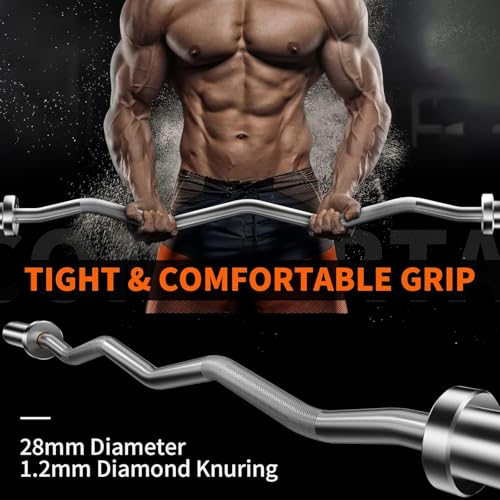 EZ Curl Bar 47 inch/4ft Olympic Barbell 75K PSI, 300LBS Weight Capacity Hard Chrome/Ceramics Coating with Copper Sleeve and Needless Bearing for Weightlifting, Hip Thrusts, Squats and Lunge - Image 5