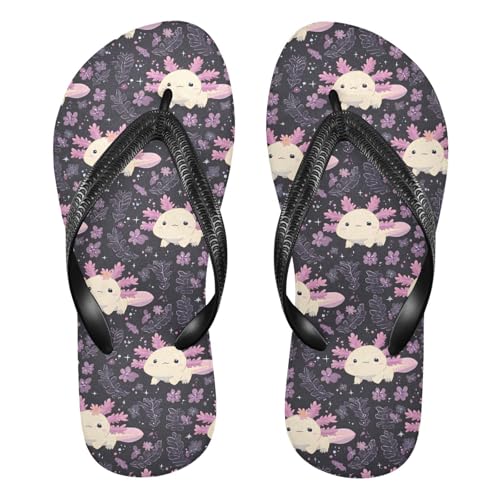 ALAZA Purple Axolotl Animal Flip Flops for Women Fashion Beach Slippers Comfort Mens Flip Flops Non-Slip Rubber Shower Slippers Sandal for Hotel Travel Sport,XS