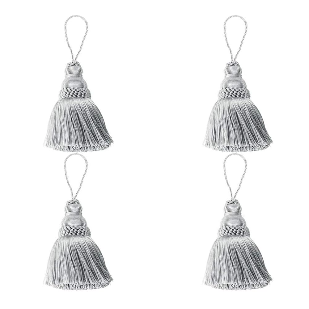 Fenghuangwu Elegant Polyester Tassel Key Tassel DIY Accessories for Furniture Light and Home Decoration 4 Packs (Silver) — image 1