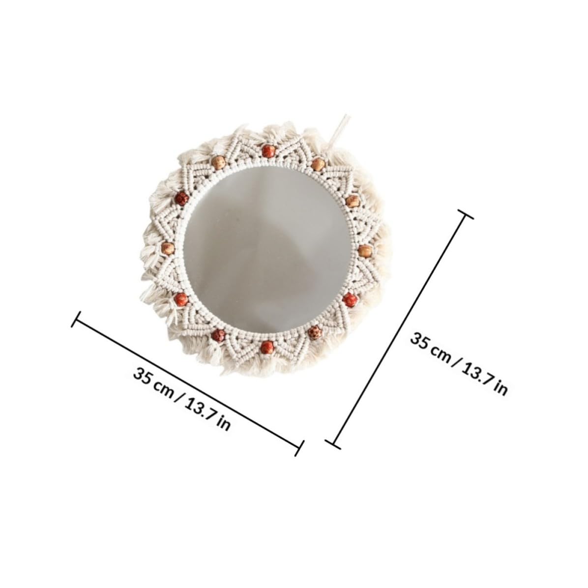 Dekorativer Hängespiegel mit Makramee Wandbehang aus Baumwolle und Glas Handgefertigter Spiegel im Tapisserie Design für Schlafzimmer und Büro Beige