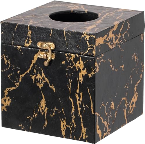Black and Gold Marble Tissue Box Cover for Kleenex Box, Modern Elegant Tissue Box Holder with Lock for Bathroom, Bedroom, and Living Room, Square Shape Toilet Tissue Holder Organizer - Image 5