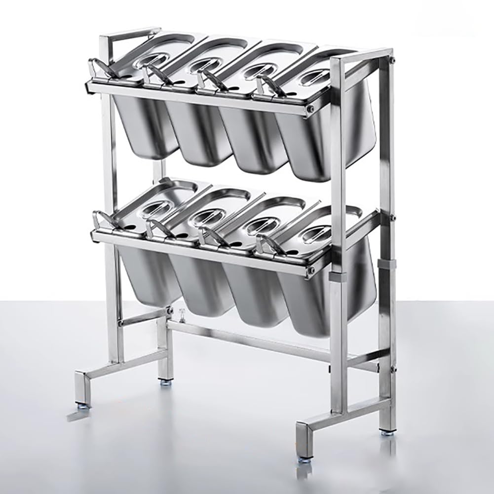 Especiero De Acero Inoxidable De 2 Niveles, con Tapa Y Cuchara, Dispensador De Especias Elevado Y Organizador Extraíble para Restaurantes.,D