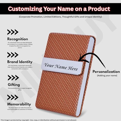 Image of Felstar Customised /Personlised Name Engraved Pu Leather & Metal Unisex RFID Blocking Business Visiting Wallet Card Holder for Men & Women /Gift Your Loved Once on Any Occasion (S D Brown Customise)