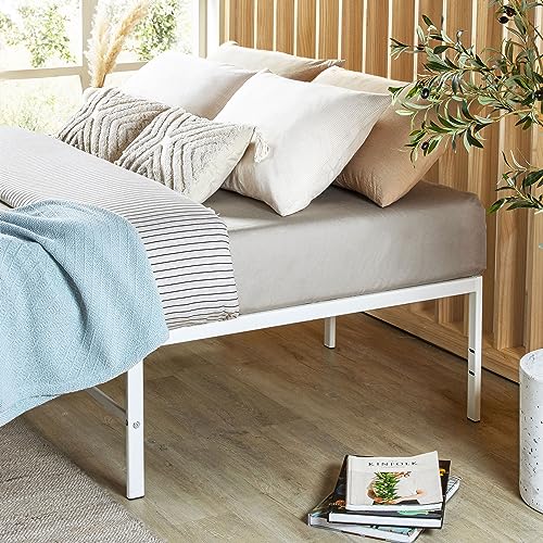Image of Best Price Mattress 16 Inch Metal Platform Bed Frame, Heavy Duty Steel Slats, White, King
