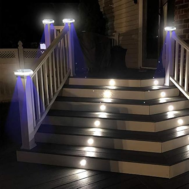 Solar Post Cap Lights 52LEDs 160Lumen - Solar Fence Deck Post Lights for 3X3 4x4 5x5 6x6 Wood Posts, Outdoor Post Lights Waterproof IP65, for Patio Porch Driveway Outdoor Landscape Lighting