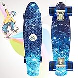 LAYBAY Skateboard, 22-Zoll-Skateboard, Plastik-Skateboard, Retro-Grafik Galaxy Star Flower Verblasste Gedruckte Penny-Style-Board-Traum