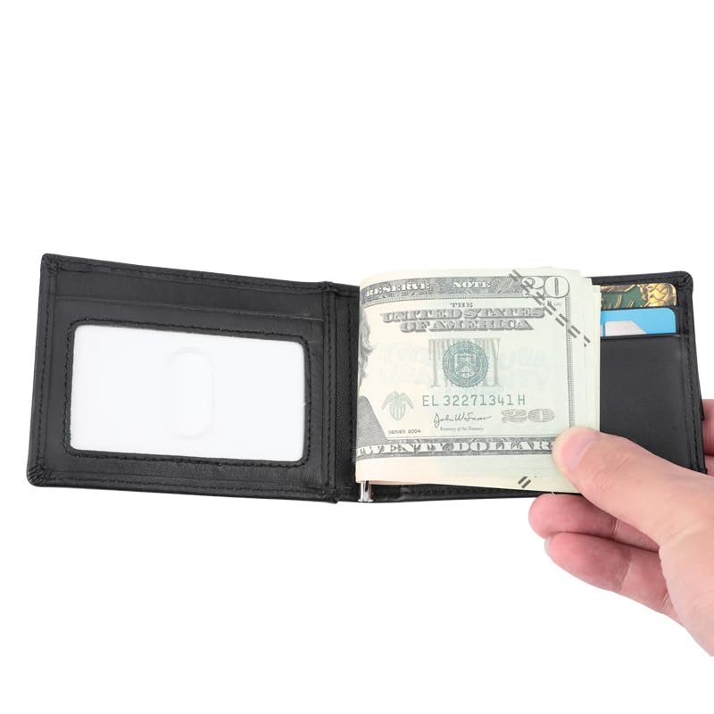 Slim Wallet with Money Clip RFID Blocking Minimalist Bifold Wallet for Men Genuine Leather Front Pocket Card Holder Gift Box (Black)2