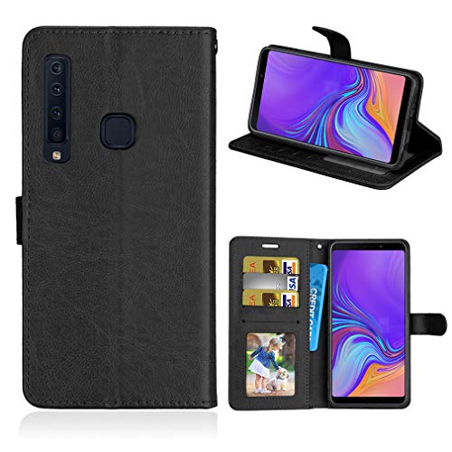 LMFULM® Hülle für Samsung Galaxy A9 2018 / SM-A920F (6,3 Zoll) PU Leder Magnet Brieftasche Lederhülle Handyhülle Stent Ledertasche Flip Cover für Galaxy A9 2018 Einfaches Schwarz