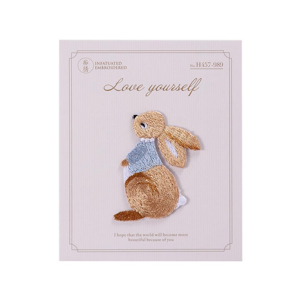 Pokinge 3 parches bordados con forma de conejo, pequeños parches de pegamento para ropa de niños, bolsa, sombrero, 3 unidades