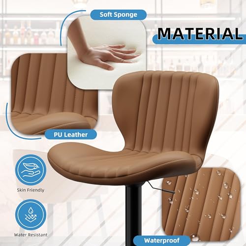 Image of Shintenchi Bar Stools Set of 2 Modern Swivel Bar Chairs, Counter Height Faux Leather Metal Barstools, Upholstered Island Chairs with Back and Footrest, Coffee