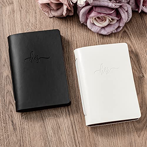 Calculs Handcrafted Wedding Vow Books Set Of 2 Black & White Authentic Cowhide Cover With His And Her Stamping #TOP1